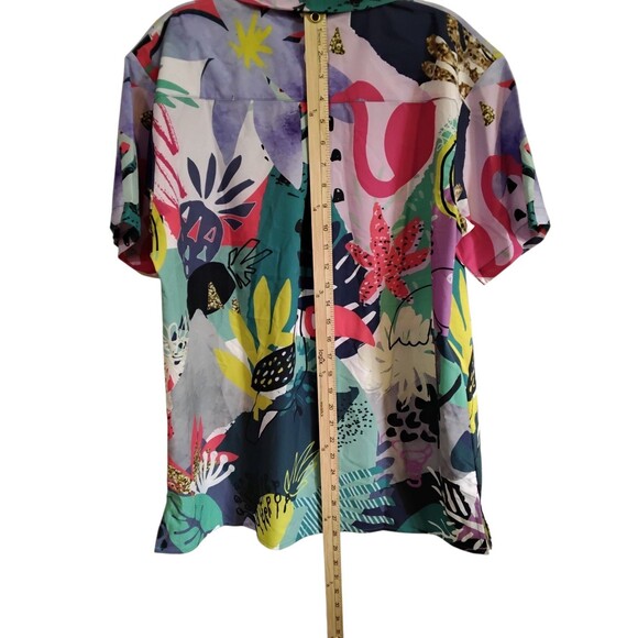 Peacock Sleeves Floral Beach Camp Hawaiian Button Up Shirt Mens Size Medium - Picture 5 of 6